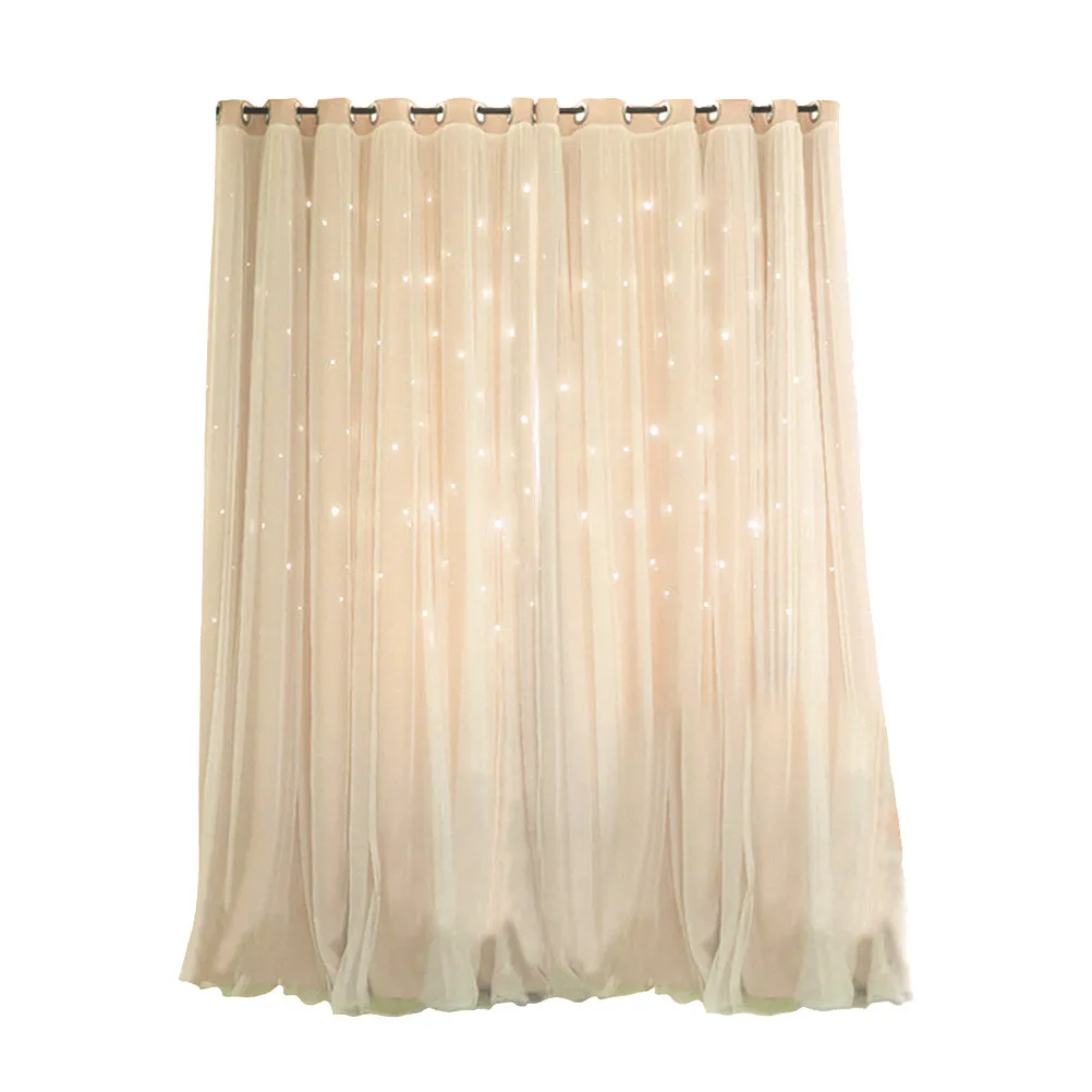 Star Blackout Curtain Double Layer Hollow Out Window Drapes Regular Grommets Bedroom Living Room 1x2m Beige Light Blocking Star view 5