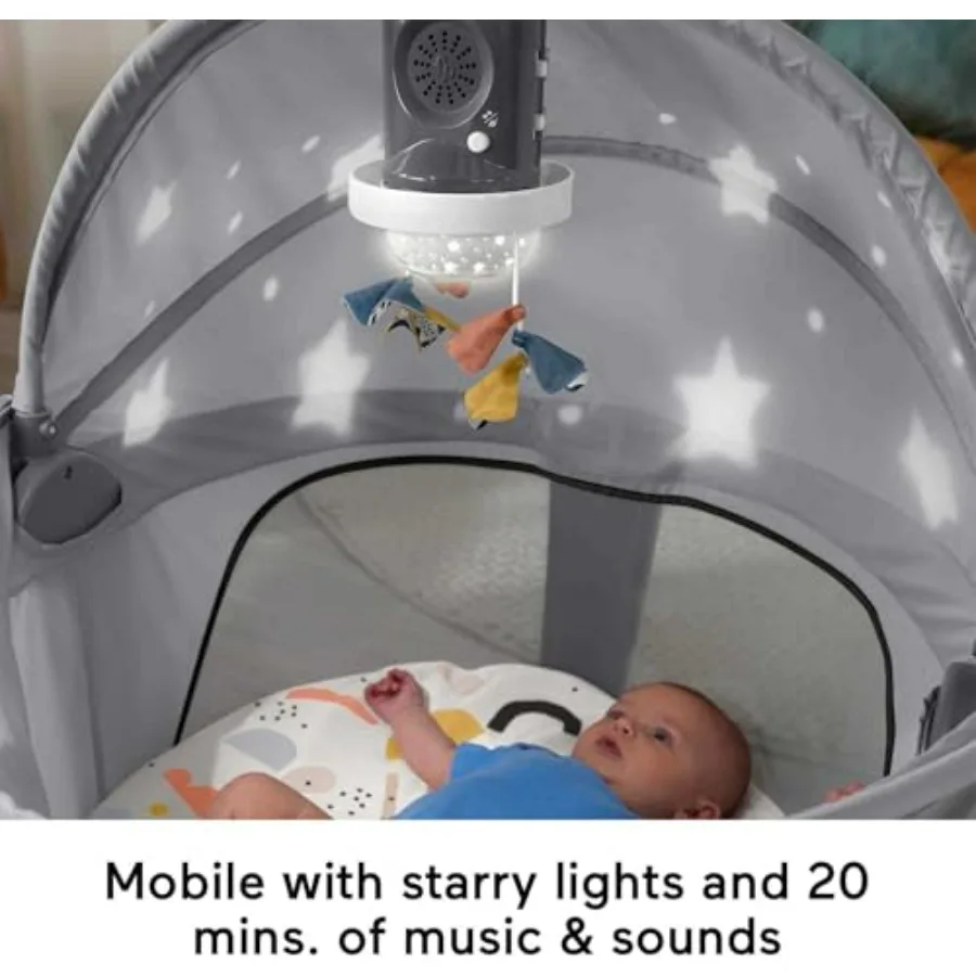 Portable Baby Bassinet and Play Space Deluxe On-the-Go Projection Dome with Lights Music and Canopy Paper Shapes in Soft White view 3