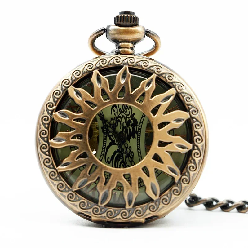 

Sunflower Rose Gold Vintage Pocket Watch Men's Mechanical Chain Hand Wind Casual Fashion Unisex Fob Watches reloj de bolsillo