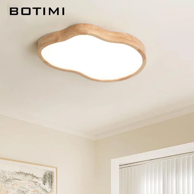 BOTIMI Natural Wood LED Ceiling Lights For Living Room Designer Wooden Surface Mounted Bedroom Lighting Modern Rooms Lamp