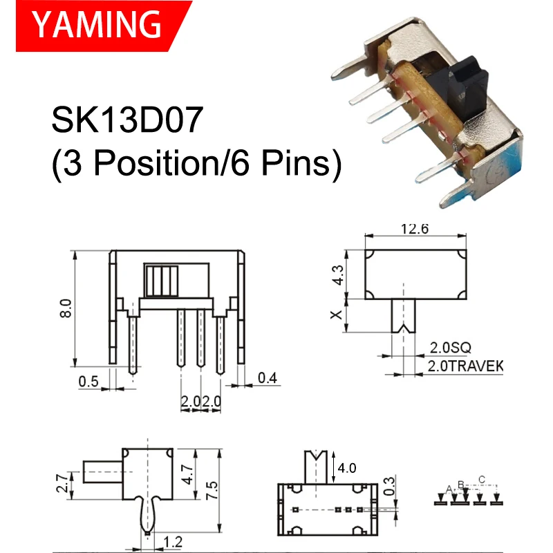 100PCS MS MSK SS Tact Slide Toggle Switch Micro-power Single And Double-row Direct-inserted Horizontal Sliding Second/Third Gear