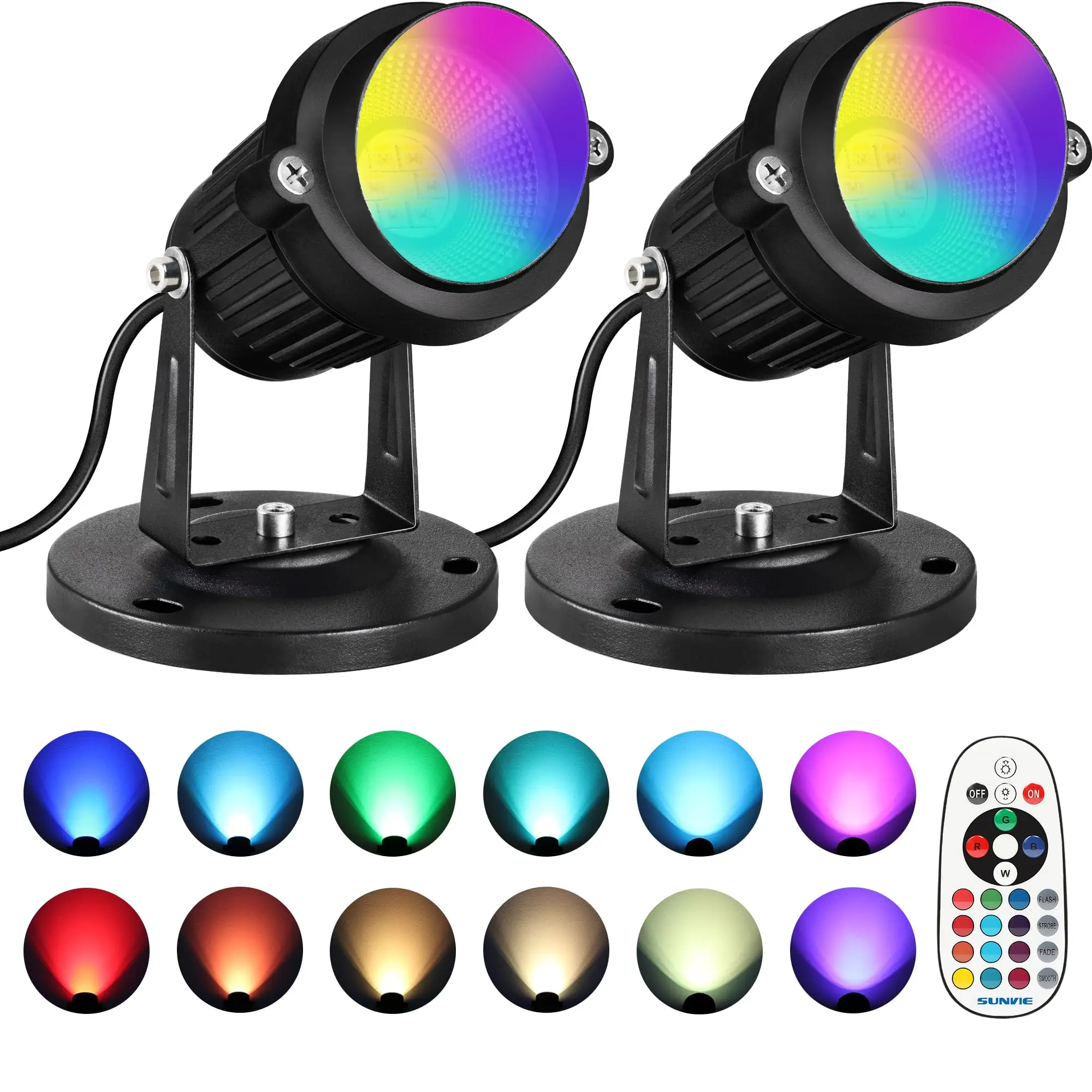 RGBW Spot Lights Indoor 6W Uplighting Indoor with Remote 16Color Changing Up Lights Indoor 120V Plant Spotlight , 2 Pack