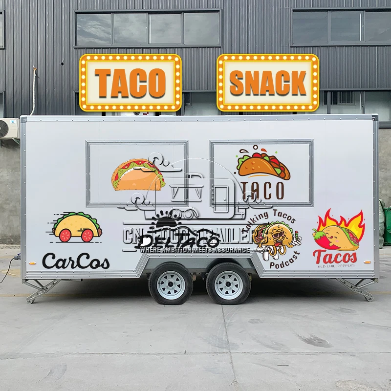 

CN Food Trailer Custom Light Sign Sticker Trailer Mobile Food Truck Burgers Pizza Fast Food Truck Fully Equipped Kitchen