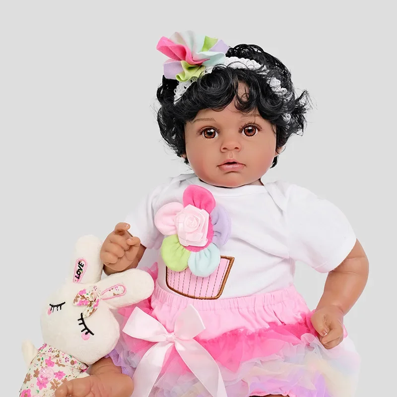 55cm Soft Silicone Reborn Baby Ariaana Newborn Baby Doll Babies Lifelike Dark Skin Doll for Children Birthday Xmas Gift