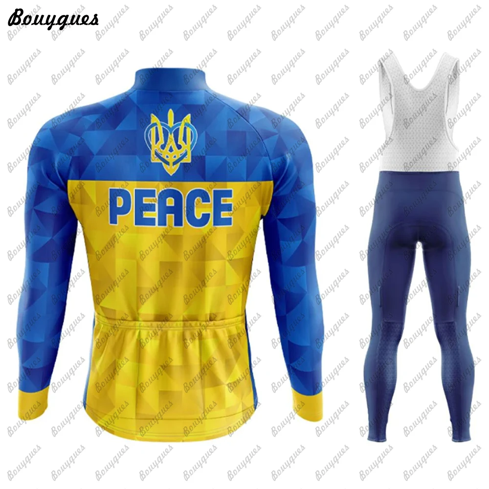 New Ukraine Men Winter Thermal Fleece And Thin Cycling Clothes Set Long Sleeves Jersey Suit Outdoor Riding Bike MTB Bib Pant