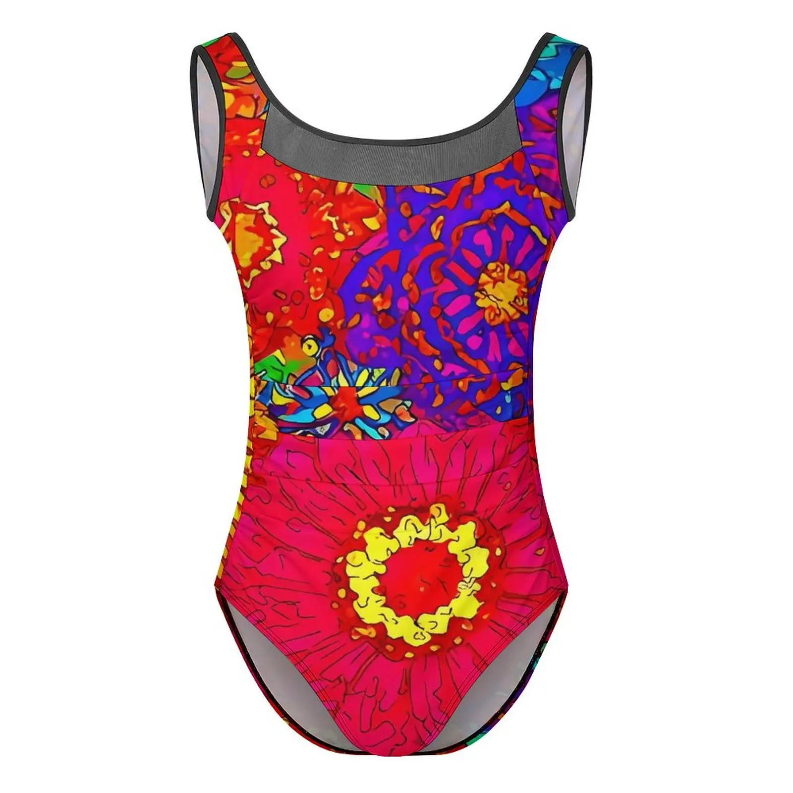 Flor power maiô sexy abstrato floral feminino banho de uma peça simples bodysuit praia push up malha monokini