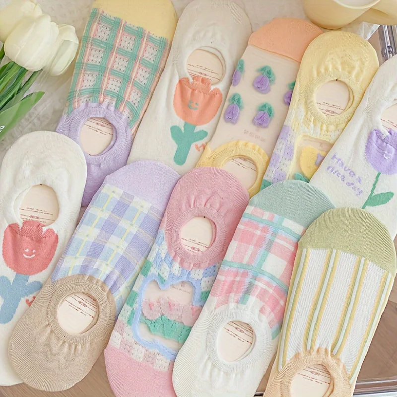 

Random 5 pairs of non-slip invisible socks, sweet socks, boat socks, thin, cute, and multifunctional