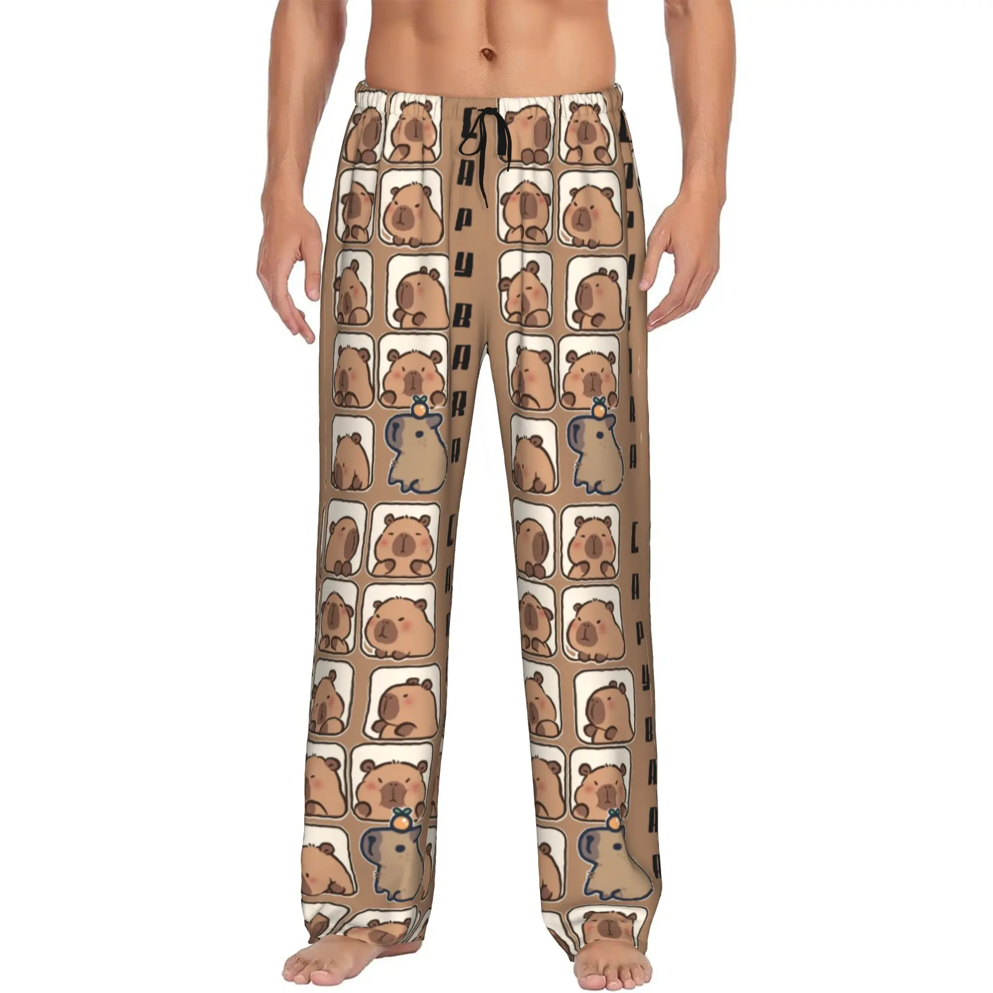 Custom Cute Capybara   Pajama Pants Sleepwear Men Elastic Waistband  Sleep Lounge Bottoms with Pockets