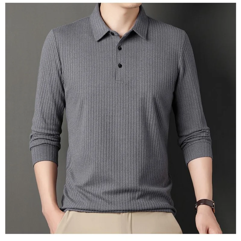 Oversized Fashionable Men's Clothing Autumn and Winter New Splice Buttons Long Sleeved Solid Color Business Casual POLO Shirt