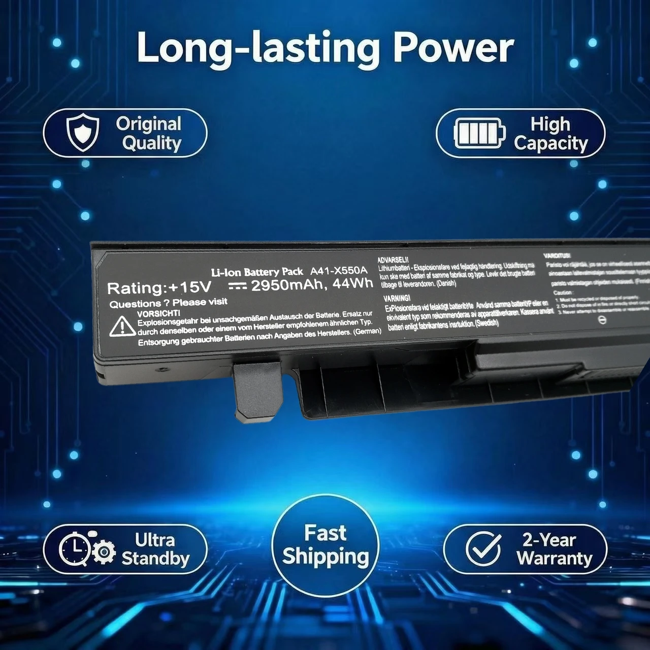 New Original A41-X550A 44Wh 2950mAh X550CA Laptop Battery For Asus X452E X450L A450 A550 F450 R409 R510 F550 F552 K450 K550 P450
