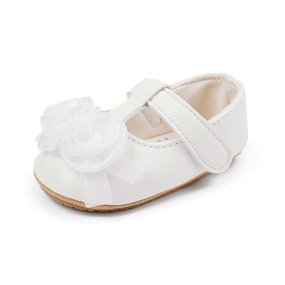 Baby Girl Princess Flat Shoes PU Leather Shallow Mouth Flower Baby Non-slip Toddler Shoes Rubber Bottom Baby Shoes