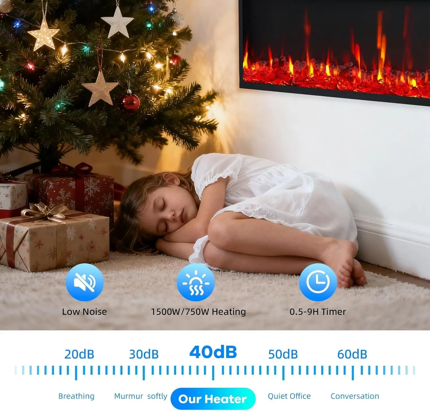 Camino elettrico da incasso da 50 "750/1500 W con timer e telecomando 12 colori tremolanti con fiamma realistica Riscaldatore per camino a parete