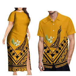 New Design Fashion Couple Set Aloha Shirt For Men And Slit Long Skirt For Women Quality Dress Polynesian Island