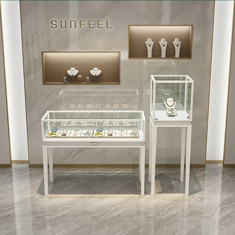 Jewelry Display Cabinet Hand Jewelry Glasses Watch Display Rack Glass Display High-end Counter Gold Stainless Steel