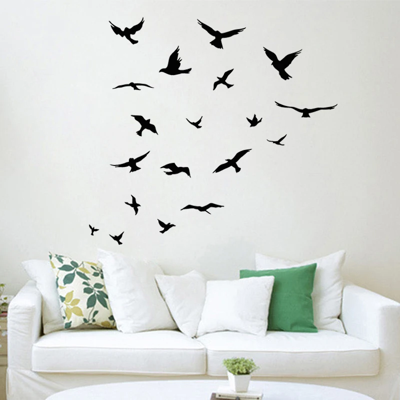 Group Flying Birds Silhouette Wall Art Sticker Waterproof Vinyl Removable Decor For Living Room TV Wall Homestay Room Decoration
