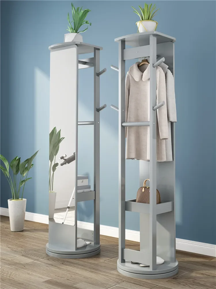 Dressing mirror bedroom household floor-to-ceiling multi-functional, with hanger, can be rotated in three dimensions