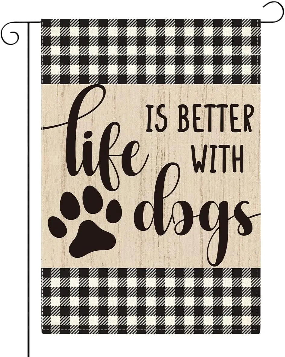 Pet Paw Welcome Dog Garden Flag Small Double Sided Buffalo Plaid Like Is Better with Dogs Burlap art Stained Glass Style Gar zzo