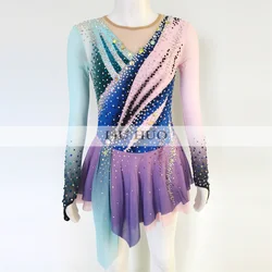 LIUHUO Ice Dance Figure Skating Dress Women Girl Teen Customize Costume Performance Competition Leotard Roller Gradient Blue Kid