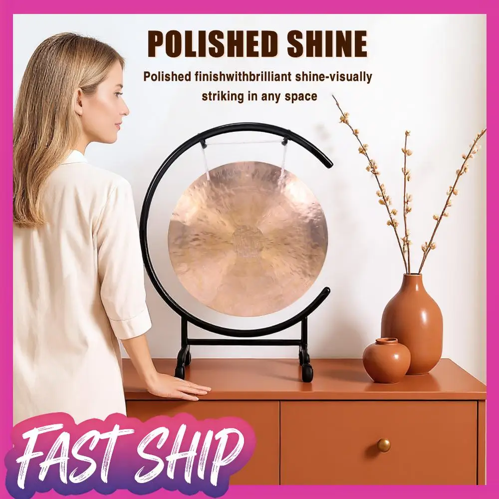 

Chinese Percussion Instrument Brass Gong on High C Stand with Stand & Mallet Feng Shui Gong for Home Decor Housewarming Blessing