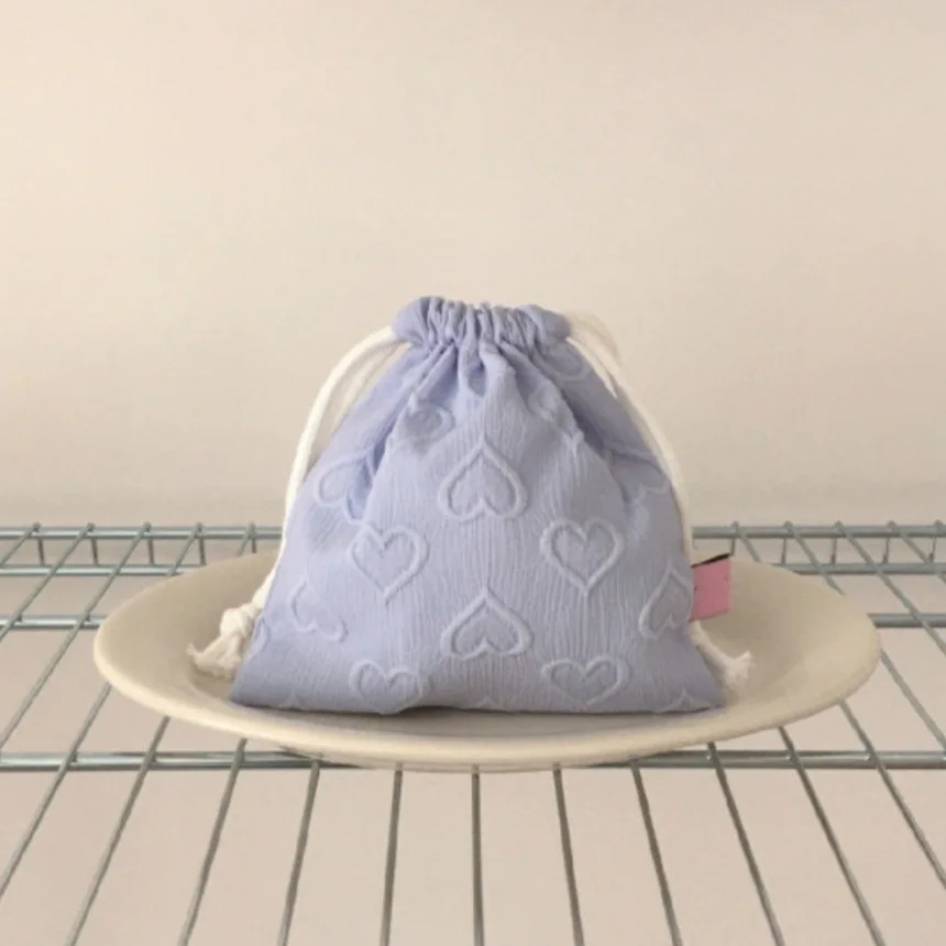 ผู้หญิงน่ารัก Jacquard Heart Drawstring แบบพกพานักเรียนลิปสติกอายแชโดว์หัวใจเล็กๆ Drawstring ปากกระเป๋าเก็บตลก