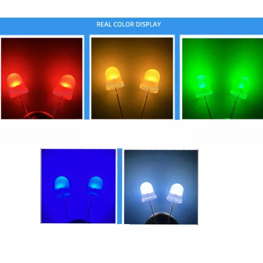 10/20PCS 8mm LED Diode F8 Round Transparent Light Emitting Diodes White Red Yellow Blue Green for Electronic Kit