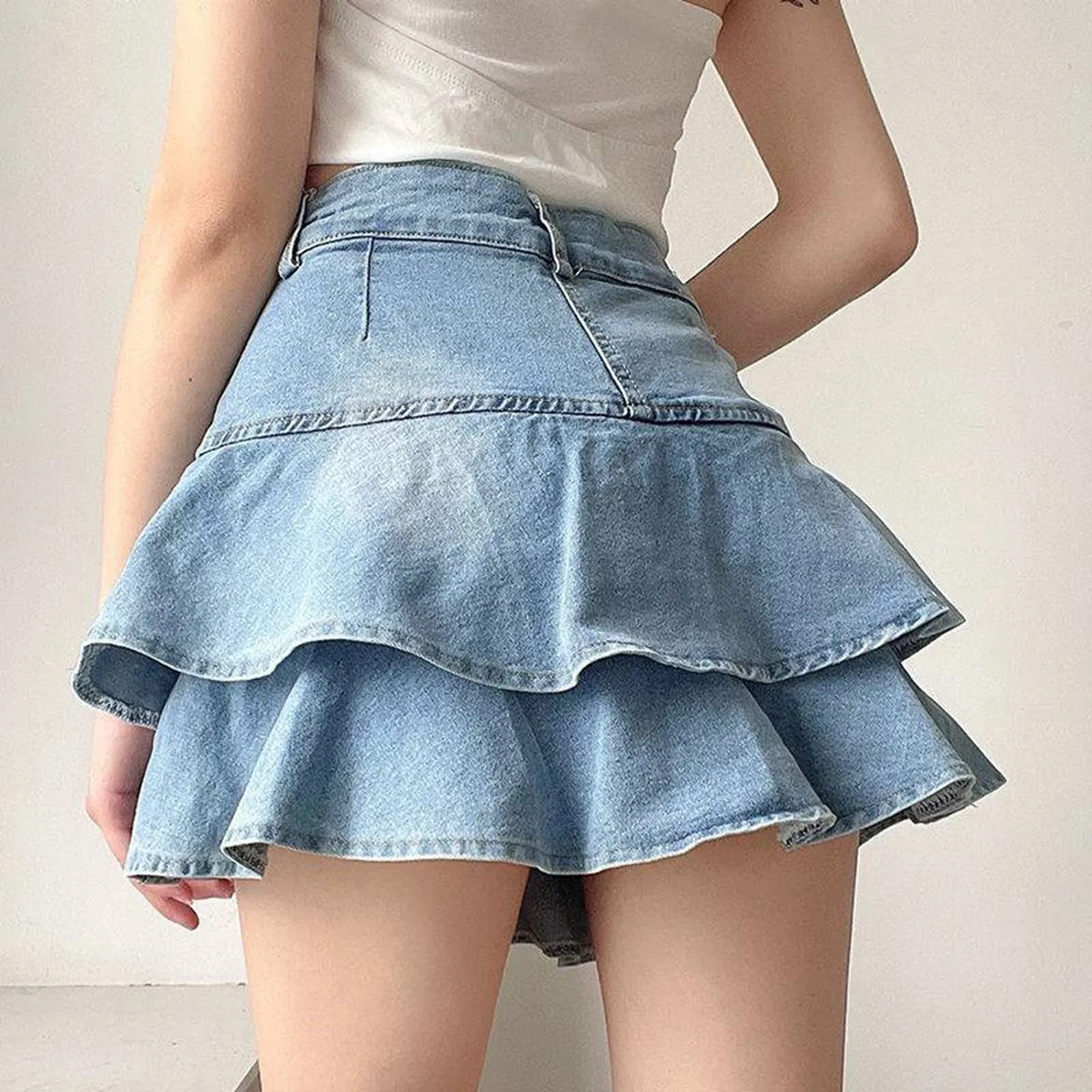 Women Summer Fashion Ruffles Y2k Skirts Mini Design All-match Slim Simple Denim Retro Schoolgirls Streetwear Korean Style Skirt