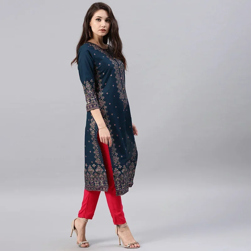 Kurtas for Women Spring Summer Women's Indian Dress Cotton Printed Floral Ethnic Style Kurti Top South Asian Clothes