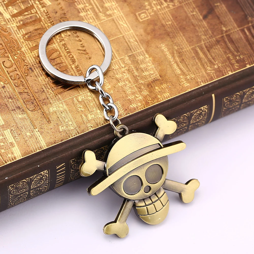 Hot Anime One Piece Luffy Keychain Hat Skull Boat Anchor Cross Metal Key Ring for Women Men Car Handbag Phone Case Pendant Gifts