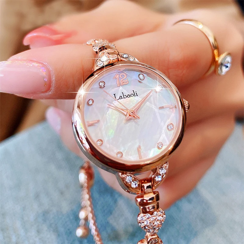 Women\'s Light Luxury Diamond Round Wristwatch Fashion Elegant Quartz Waterproof Bracelet Watch Clock Reloj V46