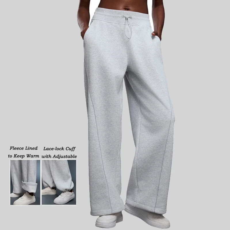 VITALINOVO Womens Fleece Lined Sweatpants Wide Leg Winter Warm Thermal Straight Leg Baggy Lounge Sweat Pants with Pocket Joggers