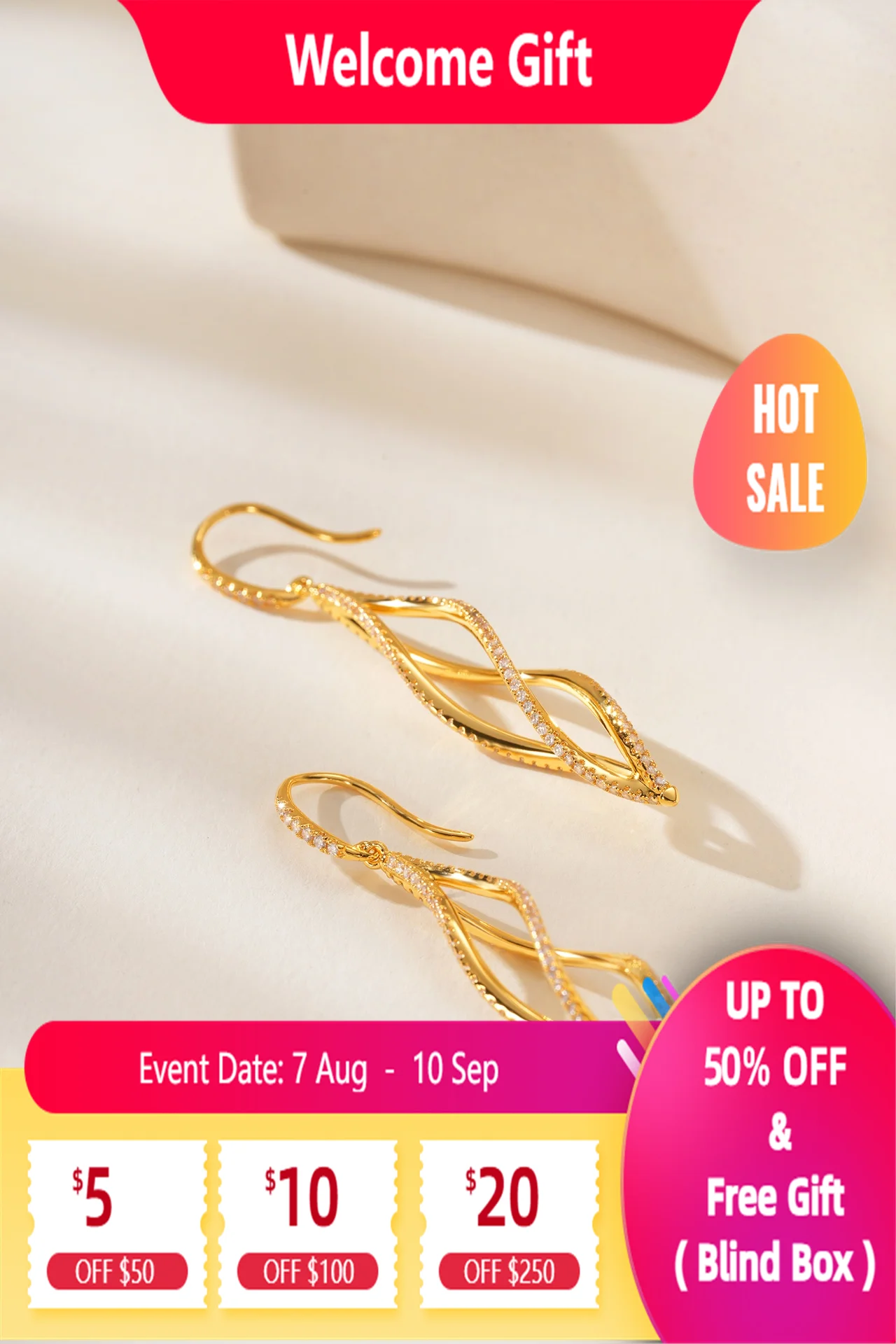 

Lium Gems 925 Sterling Silver Wave Dangle Drop Earrings for Women 24k Gold Vermeil Statement Earrings