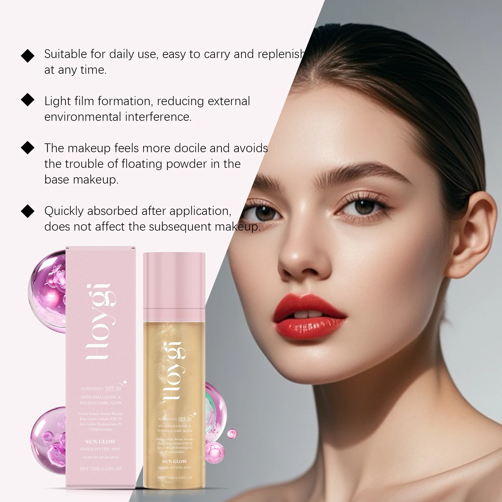 HOYGI Spf 50+ Impostazione Spray Controllo dell'olio Lunga durata Opaco Naturale Non grasso Impermeabile Formazione rapida della pellicola Fissatore Spray per trucco