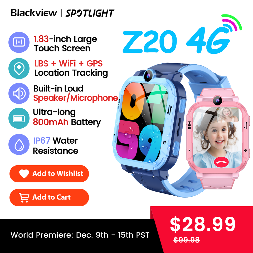  World Premiere Blackview NEW Z20 4G Smart Watch Kids GPS WIFI Video Call Child Smartwatch Monitor Tracker Location IP67 Watch 