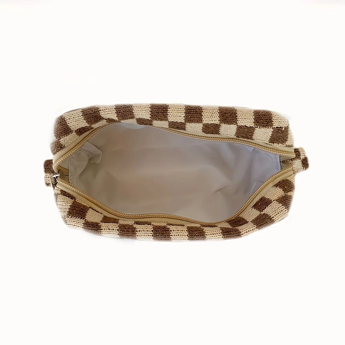 حقيبة مكياج منسوجة على شكل رقعة الشطرنج - حقيبة مستحضرات تجميل ملونة، منظم أدوات الزينة الكبير للسفر