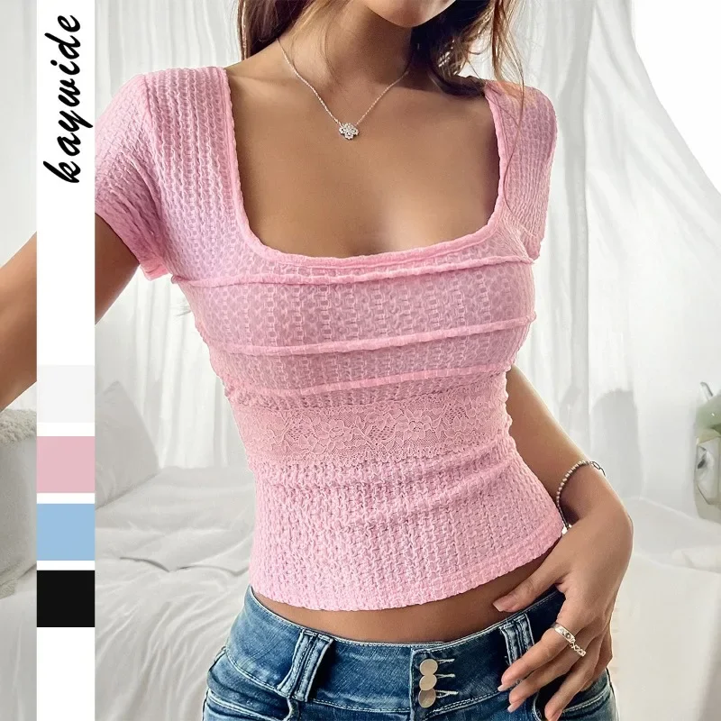 

Y2K Sexy Mesh Short-Sleeved T-shirt for Women, Women's Clothing for Spring and Summer 2026