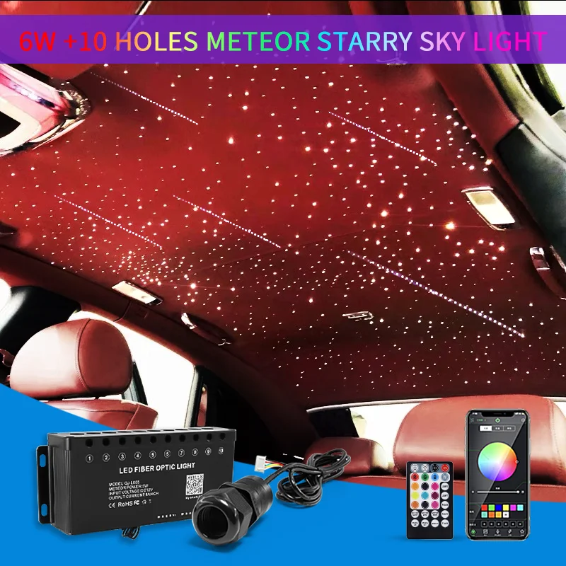 

6W Car Starry Sky with 5W 10 holes Meteor Fiber Optic Light Car Roof Star Light Color Multi Color APP Control Car Home Decor