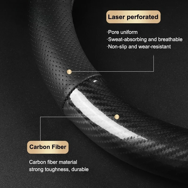 38cm 40cm 42cm 45cm 47cm Carbonfaser-Leder Lenkradbezug Rutschfest Atmungsaktiv für LKW Bus Auto Innenausstattung Zubehör – Detail 2