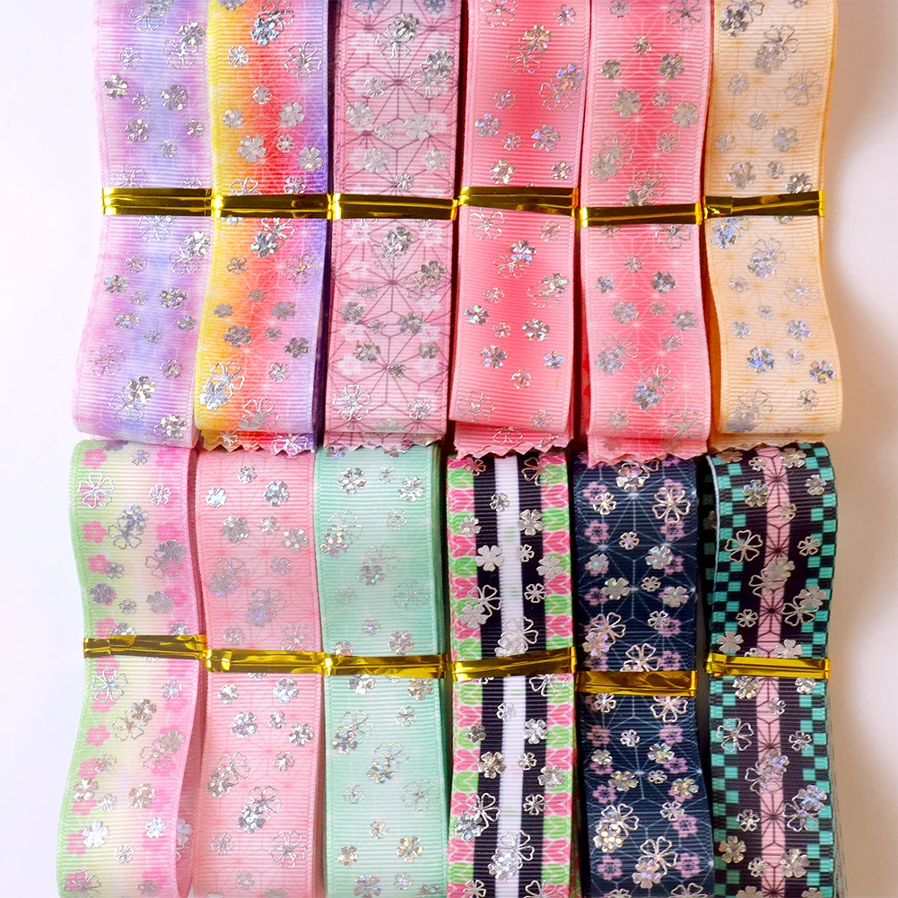 

Mixed 25mm/1 inch Random Design Gold Stamping Double Sided Printed Grosgrain Ribbon Colorful Mystery Boxes,1 Yard of Each Style