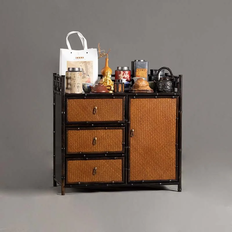 Handmade lacquered purple bamboo tea set, tea storage cabinet, table side cabinet, small side table of tea room