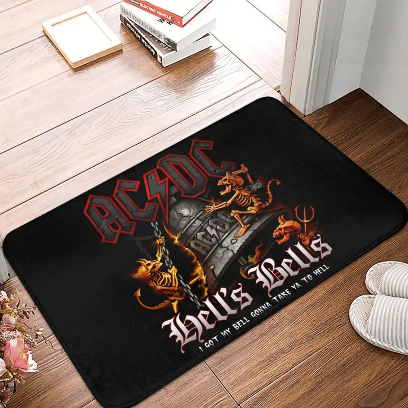 Hells Bells AC DC Front Door Floor Entrance Mat Outdoor Vintage Rock Bath Kitchen Doormat Garden Carpet Rug