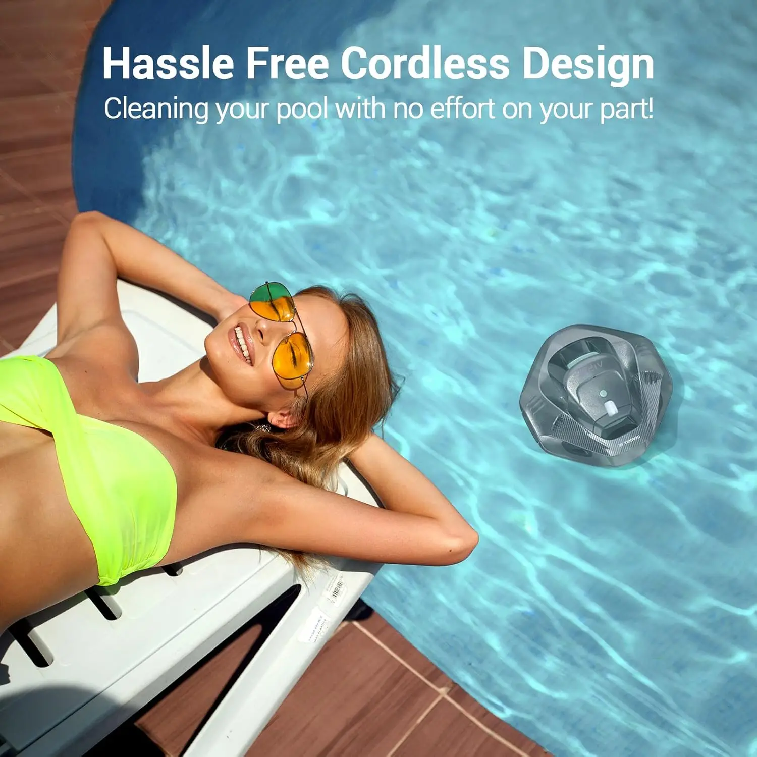 Cordless Robotic Pool Cleaner, Pool Vacuum with Dual-Drive Motors, Self-Parking, Perfect for Above-Ground Flat Pool up to 40 Fee