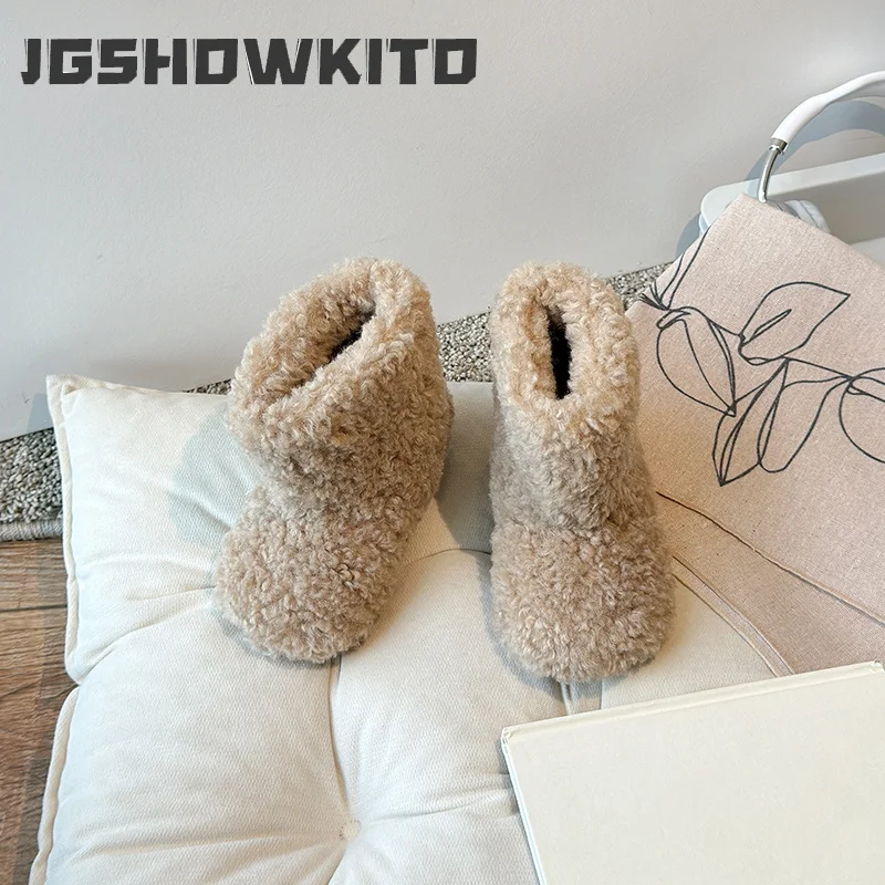 JGSHOWKITO Girls Cotton Boots for Winter Children Fur Boots Warm Soft Kids Fashion Causal Plush Boots Ankle Furry Hairy