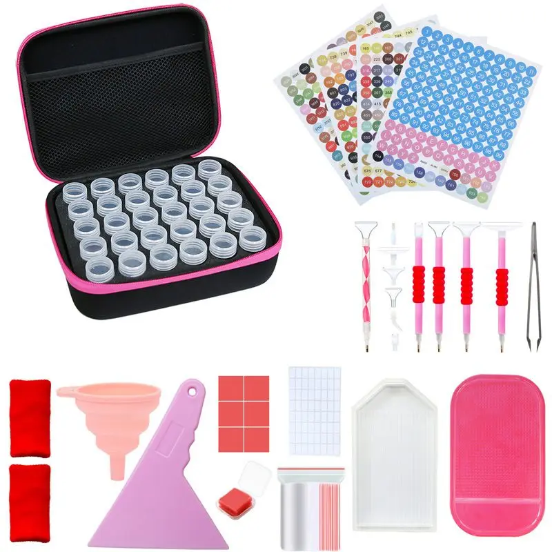 Diamond Painting Tools Accessories Storage Box 30 Grids Funnel Stickers Bead Storage Bottle Sets Pen Clay Tray Bag Kit