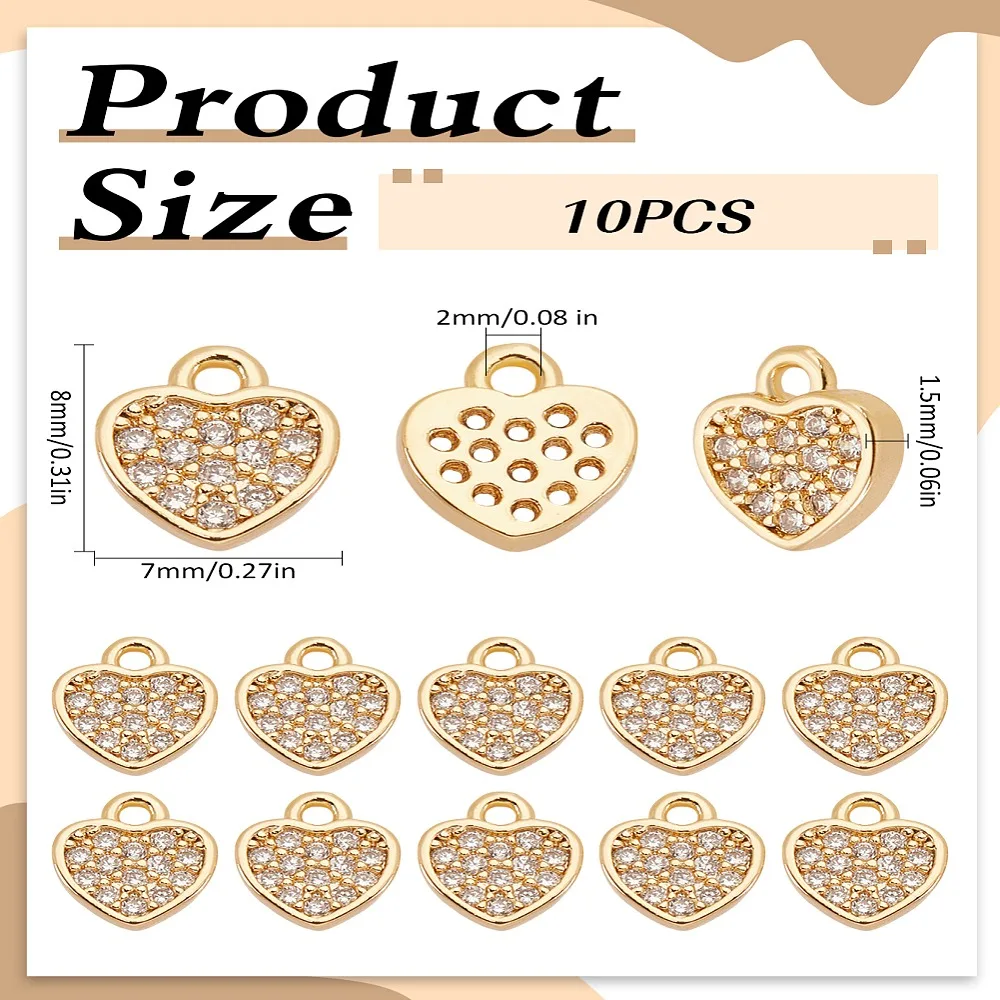 

1set 10pcs Brass Micro Pave Clear Cubic Zirconia Heart 7.5x6.5x1.5mm Hole: 0.8mm