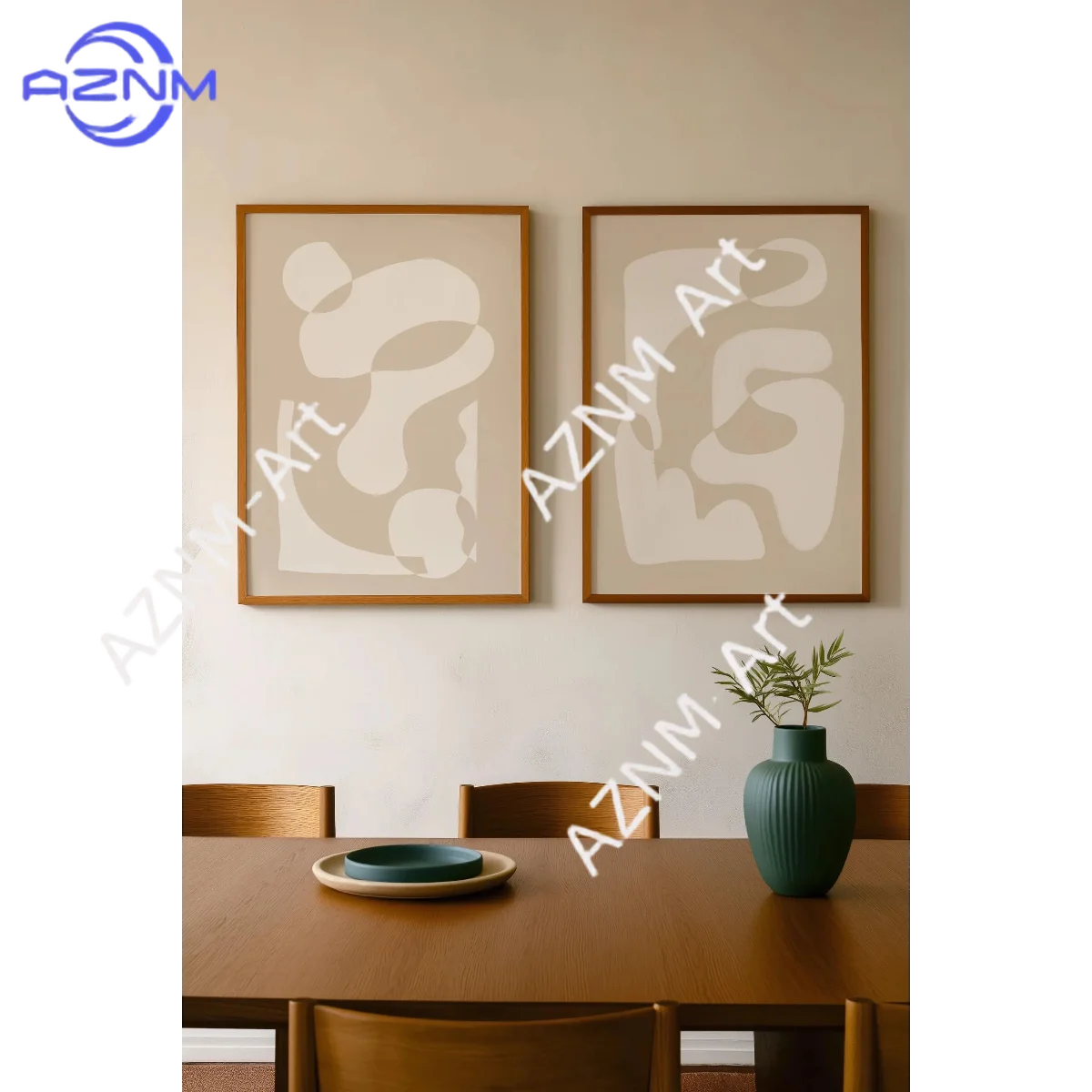 1/2Pcs Abstract Neutral Wall Art  Modern Minimalist Beige Tan Organic Shapes Contemporary Home Decor Boho Style