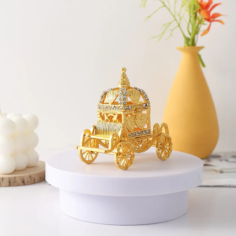 European Halloween Pumpkin Cart Home Decoration Miniatures Enamel Color Electroplated Metal Crafts Ornaments