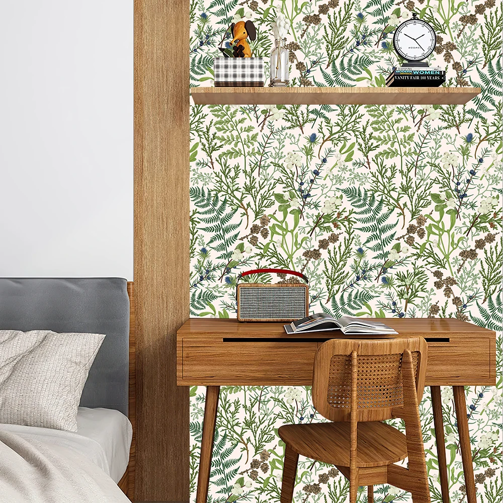 Peel And Stick Fern Leaf Wallpaper White/Green Jungle Vinyl Self Adhesive Contact Paper For Bedroom Bathroom Wall Decoration - Image 2