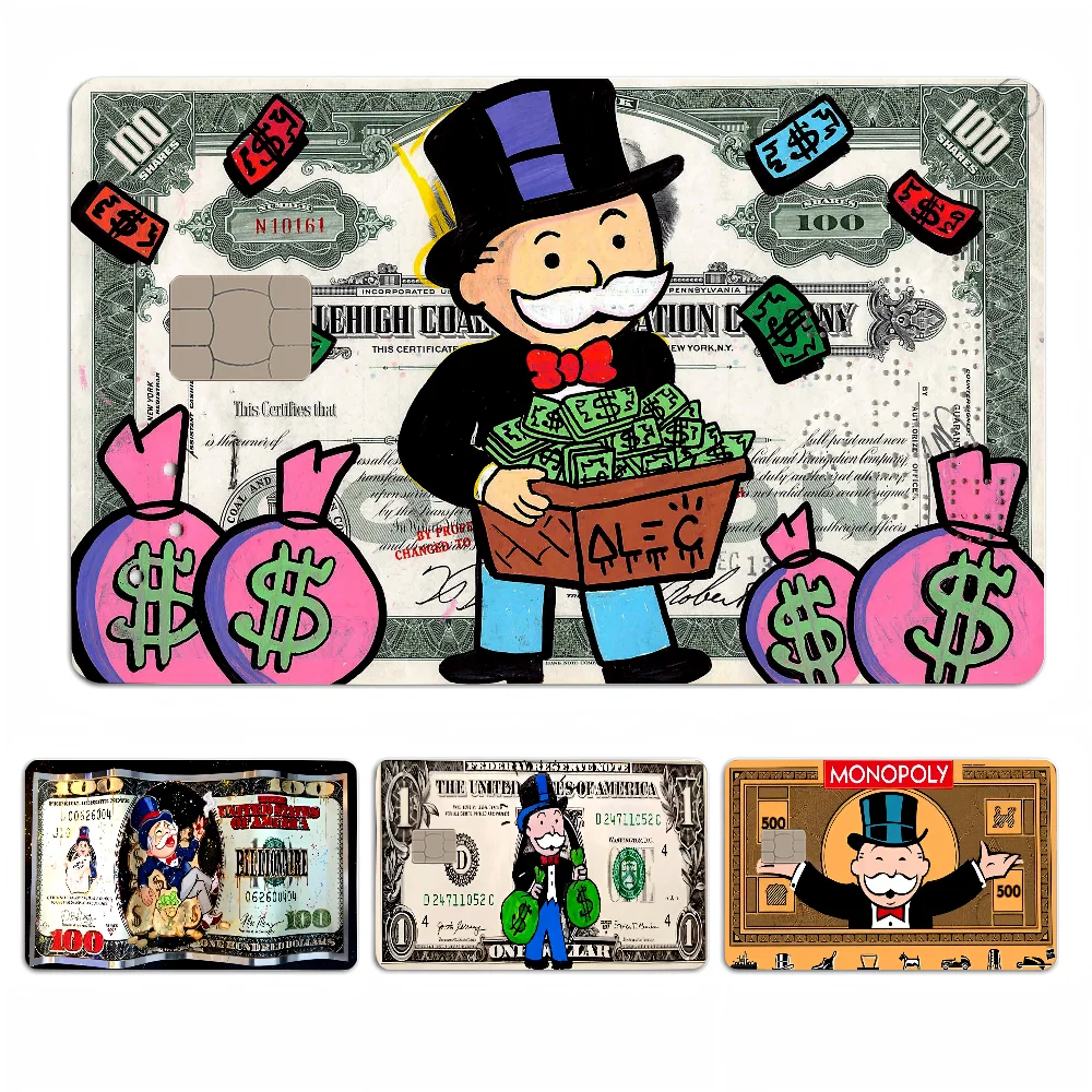 Anime de lujo de dólar D m-monopolys, desplegable o ahorra una carcasa divertida, pegatina ultrafina que no se decolora, cubierta de piel para tarjeta de crédito de débito