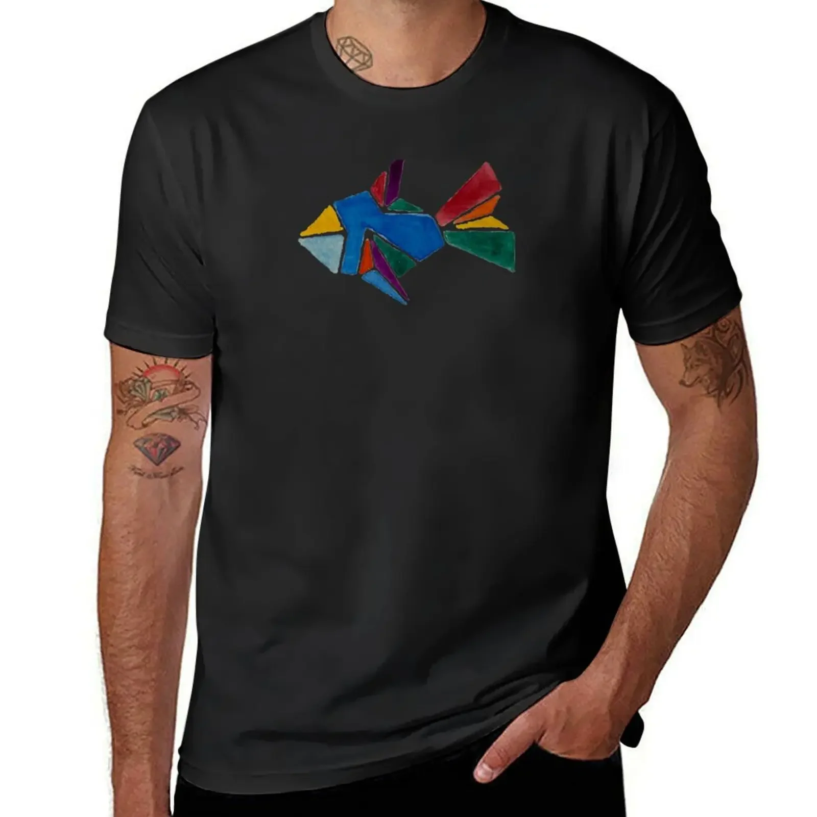 Rainbow watercolor origami fish T-Shirt boys animal print shirts graphic mens workout shirts