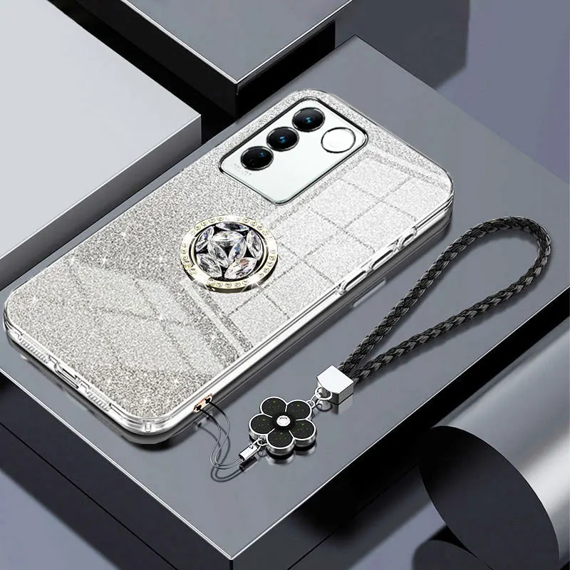 V40se Luxury Diamond Holder Case For Vivo V40 SE V27 V29 V30 Lite Pro V27E V29E Bling Glitter Shockproof Lanyard Cover Case Y77